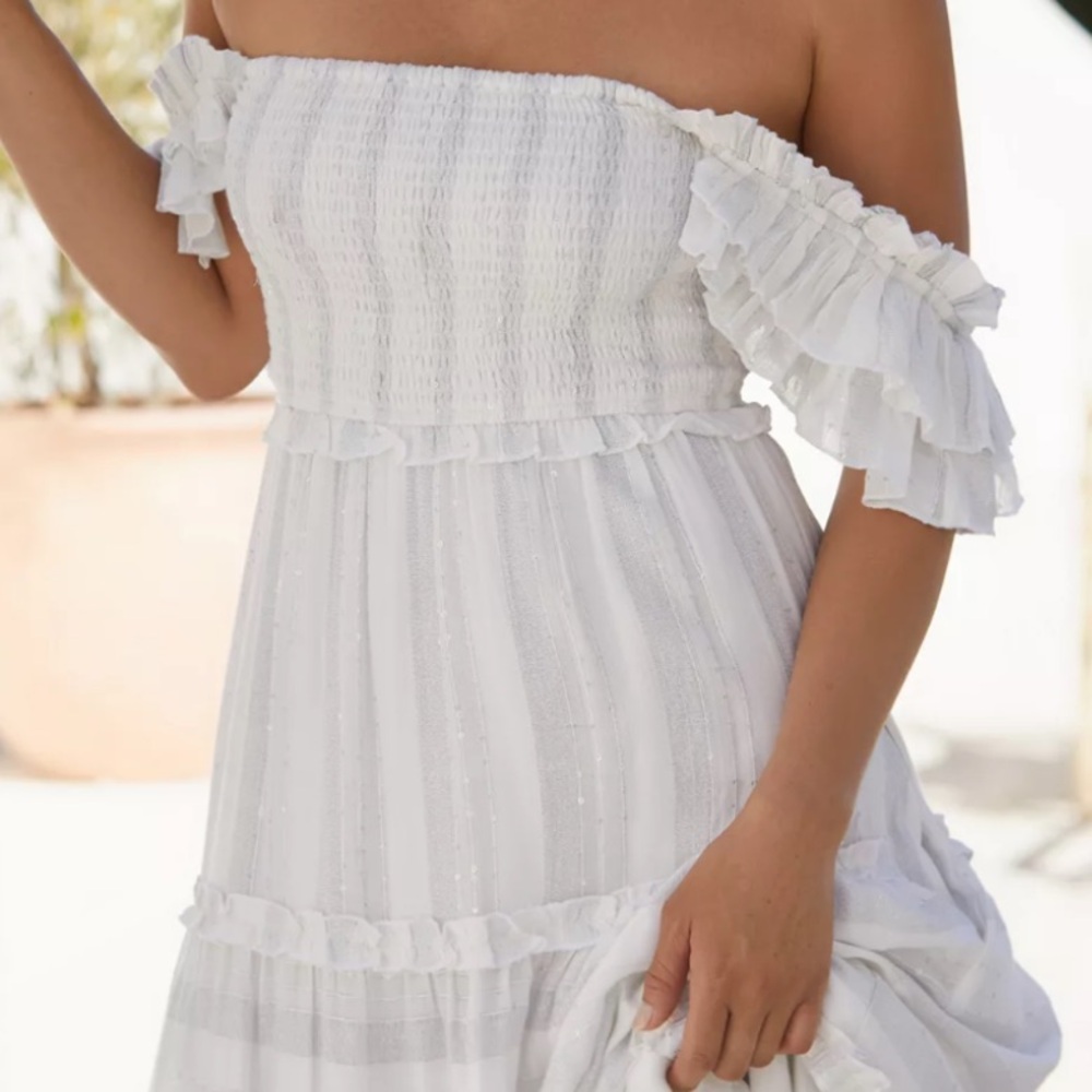 PQ Swim White Ruffled Strap Tiered Maxi Dress - Picture 7 of 9